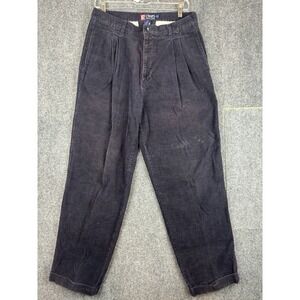 VTG 90s Chaps Ralph Lauren‎ Navy Blue Corduroy Pants Size 33x32 Pleated Cuffed